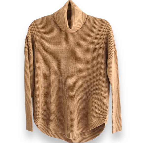 Michael Kors Sweater Womens Medium Brown Waffle Knit Dolman Slv Turtleneck - Picture 1 of 3